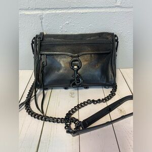 Rebecca Minkoff Black Leather Small Crossbody Bag with Chain Strap